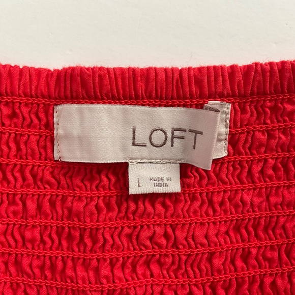 LOFT Tiered Babydoll VNeck Mini Dress Sz L Red Eyelet Boho Swing Vacation Beachy - Picture 5 of 11